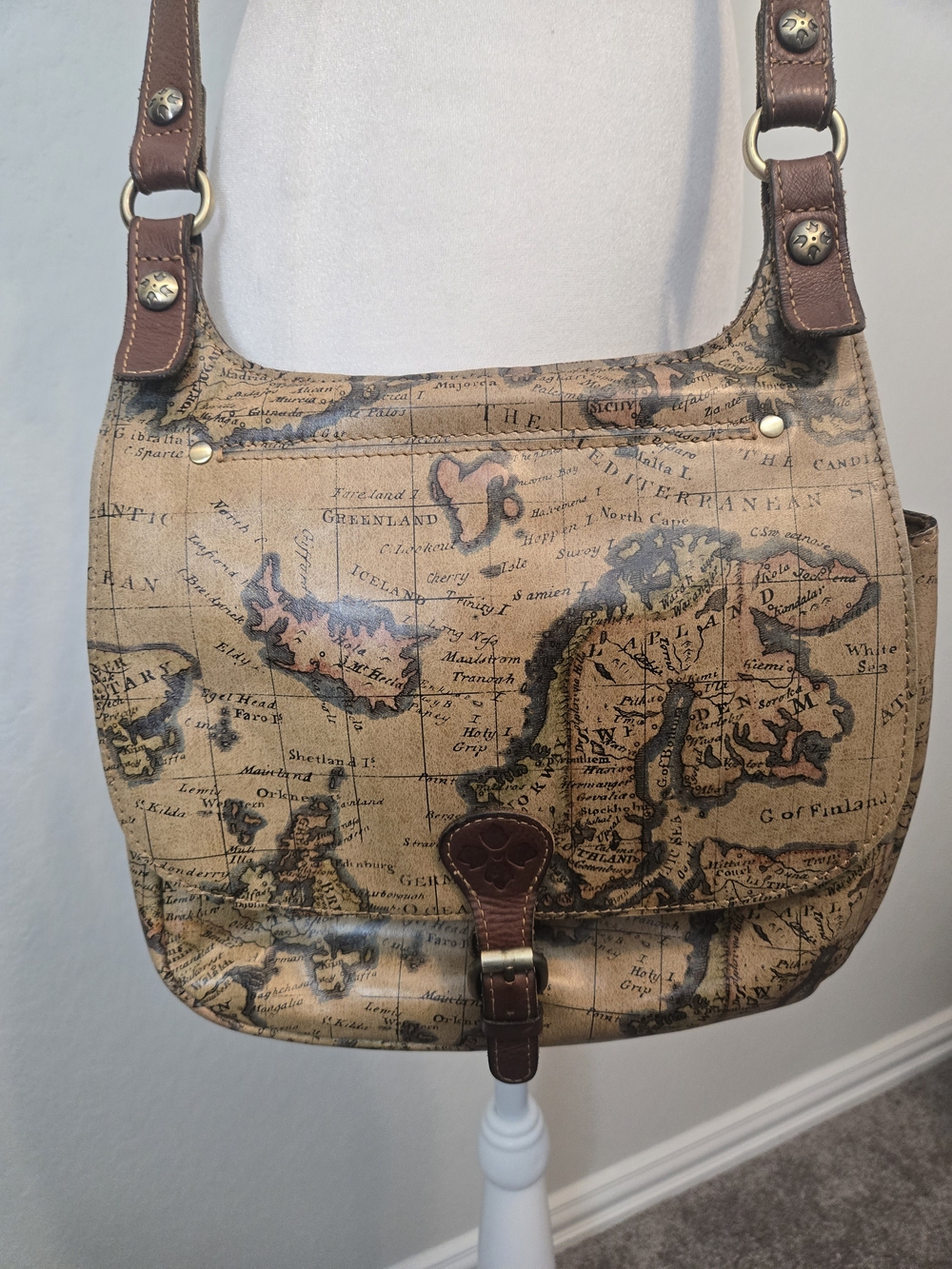 Patricia Nash Tan Vintage Map Print Crossbody Bag